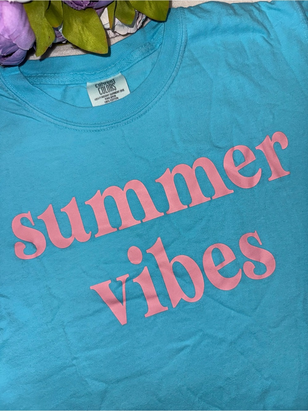 NEW Comfort Colors Summer Vibes Tee in Bright Blue & Pink